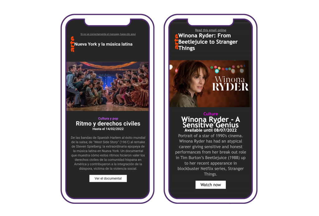 Visual Weekly newsletters and push notifications for app users on programme highlights